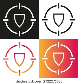 Ícone de proteção de destino. Vetor de segurança de blindagem. Símbolo de segurança defensiva. Característica de confiabilidade profissional.