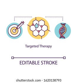 Targeted therapy concept icon. Cancer treatment idea thin line illustration. Immunotherapy. Medical help. Drug oncology treatment. Medications. Vector isolated RGB color drawing. Editable stroke