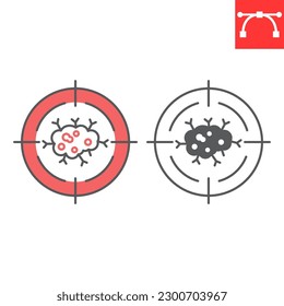 Targeted therapy line and glyph icon, oncology and treatment, cancer therapy vector icon, vector graphics, editable stroke outline and solid sign, eps 10.