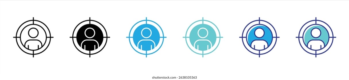 targeted user icon set. a precise symbol of focused selection and individual attention thin line and color style icon symbol sign for your app and web. vector illustration
