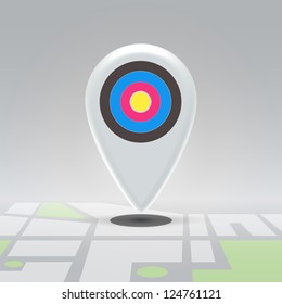Targeted white plastic pin over city block map - navigation concept