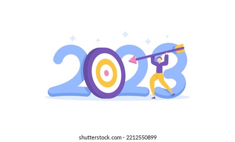 targeting and aiming. business target in 2023. an entrepreneur tries to achieve the planned target. business challenges and opportunities. happy new year 2023. illustration concept design. graphic 