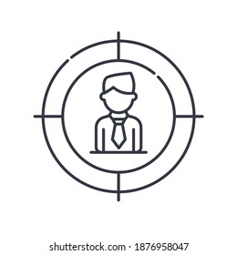 Targeting audience icon, linear isolated illustration, thin line vector, web design sign, outline concept symbol with editable stroke on white background.