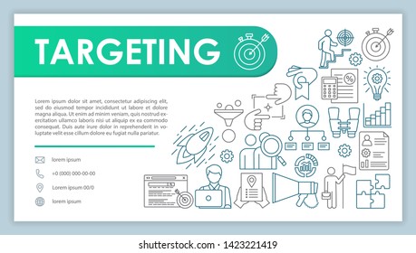 Targeting banner, business card vector template. SMM, digital marketing. Company contact with phone, email line icons. Advertising campaign. Presentation, web page idea. Corporate print layout
