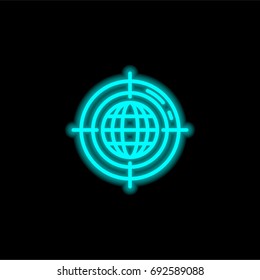 Targeting blue glowing neon ui ux icon. Glowing sign logo vector