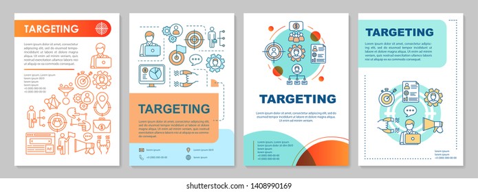 Targeting brochure template layout. Flyer, booklet, leaflet print design with linear illustrations. Marketing service, customer attraction vector layouts for magazines, reports, advertising posters