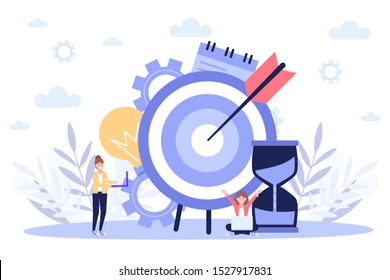 Targeting concept, business strategy.Flat vector illustration isolated on white background. Can use for web banner, infographics, web page.
