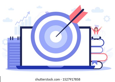 Targeting concept, business strategy.Flat vector illustration isolated on white background. Can use for web banner, infographics, web page.
