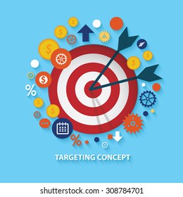 Targeting concept design on blue background,clean vector