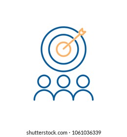 Targeting focus market audience. Vector thin line icon design. Crowdsourcing, crowdfunding. Customer relations