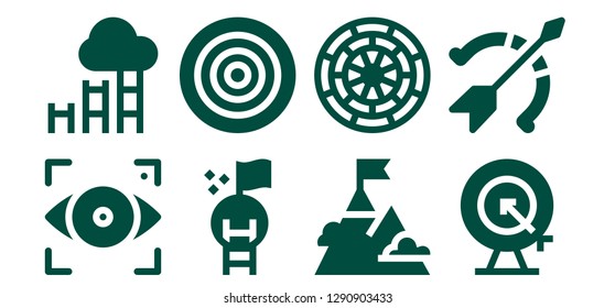  targeting icon set. 8 filled targeting icons. Simple modern icons about  - Focus, Goal, Dartboard, Dart board, Archery
