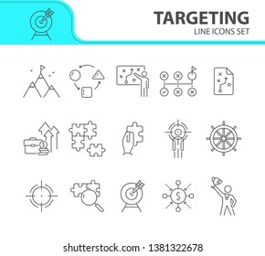 Targeting icon set. Line icons collection on white background. Strategy, achievement, success. Development concept. Can be used for topics like gamification, marketing, optimization