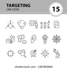 Targeting icon set. Line icons collection on white background. Strategy, achievement, success. Development concept. Can be used for topics like gamification, marketing, optimization