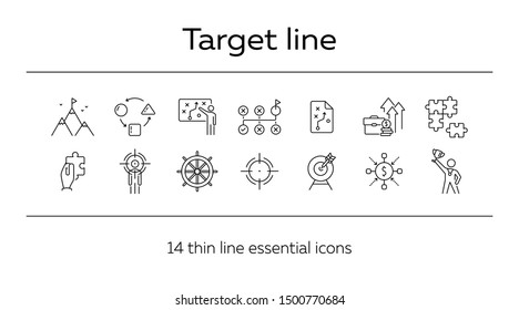 Targeting icon set. Line icons collection on white background. Strategy, achievement, success. Development concept. Can be used for topics like gamification, marketing, optimization