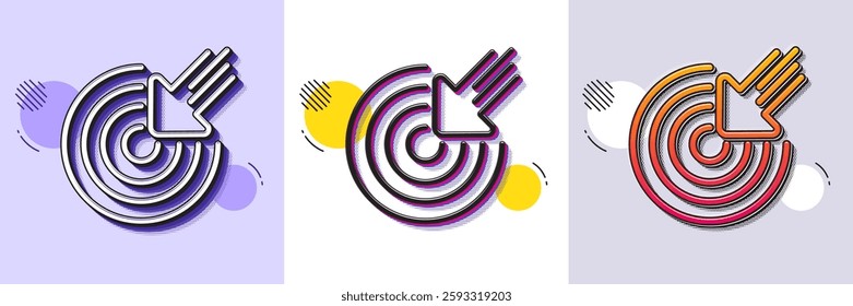 Targeting line icon. Halftone dotted pattern. Gradient icon with grain shadow. Result arrow sign. Traffic management symbol. Line targeting icon. Various designs. Vector