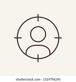Targeting line icon. Human face inside target on white background. Advertising concept. Vector illustration can be used for topics like marketing, digital