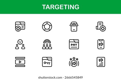 Targeting Modern Professional Line Icon Set – Precise Minimal Vector Symbols for Strategic Business and Marketing