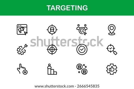 Targeting Modern Professional Line Icon Set – Precise Minimal Vector Symbols for Strategic Business and Marketing