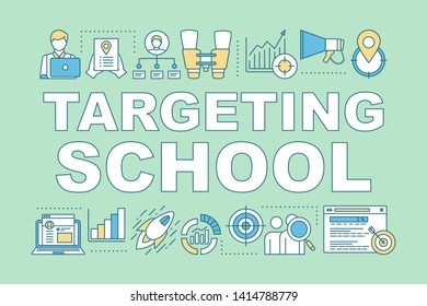 Targeting school tea word concepts banner. Presentation, website. Isolated lettering typography idea with linear icons. Digital marketing, business strategy vector outline illustration