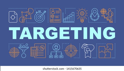 Targeting space word concepts banner. Business strategy, digital marketing, darts target aim icon. Presentation, website. Isolated lettering typography with linear icons. Vector outline illustration