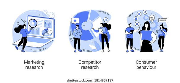 Targeting strategy abstract concept vector illustration set. Marketing research, competitor research, consumer behaviour, focus group, survey agency, target audience, analysis abstract metaphor.