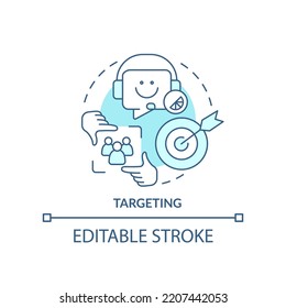 Targeting turquoise concept icon. Connect with buyers. Benefit of direct marketing abstract idea thin line illustration. Isolated outline drawing. Editable stroke. Arial, Myriad Pro-Bold fonts used