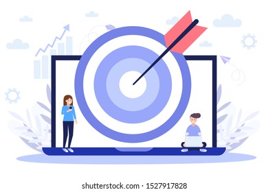 Targeting web banner, achieving success.Flat vector illustration isolated on white background. Can use for web banner, infographics, web page.
