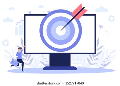 Targeting web banner, achieving success.Flat vector illustration isolated on white background. Can use for web banner, infographics, web page.
