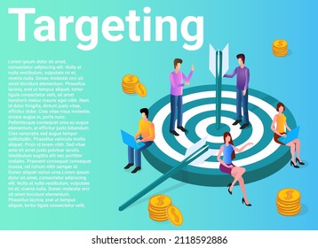 Targeting.People Nearby Are Targets With Arrows.The Concept Of Target Planning And Business Orientation.A Business-style Poster.Flat Vector Illustration.