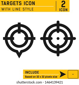 Targets and destination vector icon. Target, targeting isolated on white background. Vector icon for web design and other. Easy to change size. Icon neatly designed on pixel perfect 32X32 size grid