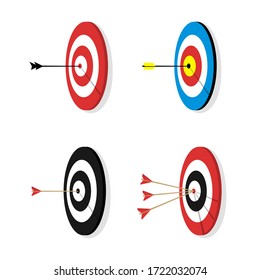 Targets set with an arrows flat. Concept target market. Illustration of a target with an arrow.