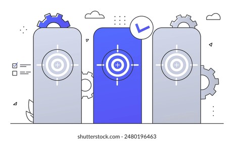 Targets for shooting set. Templates with targets for practicing shooting from weapon, pistol or machine gun. Accuracy and precision. Linear flat vector collection isolated on white background