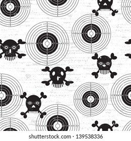 Targets and skulls, retro vintage grunge seamless background.