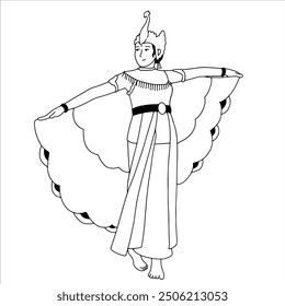 Tari merak, West java dance handdrawn illustration