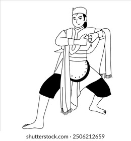 Tari remo, East java dance handdrawn illustration