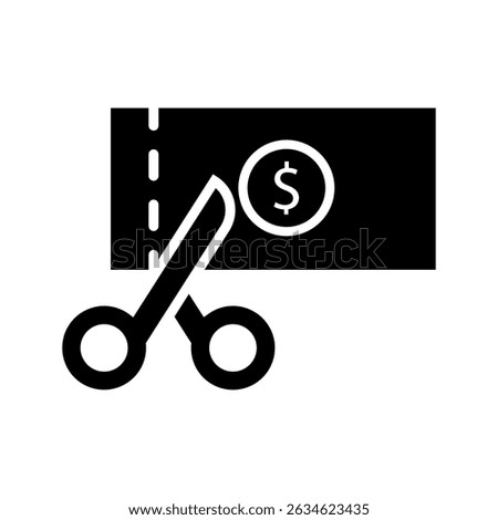 Tariff cut thin line icon. scissors cut banknotes with dollar signs. Special offer. Modern vector illustration.