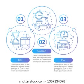 Tariff plans vector infographic template. Lite, standard, pro subscription, membership. Data visualization with three steps and options. Process timeline chart. Workflow layout with icons
