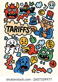 Tariff trade crisis cartoon illustration