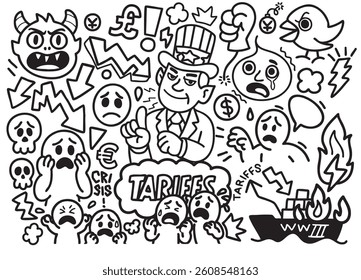 Tariff war and global economic crisis doodle