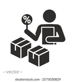 tariffs on imported goods, duty on goods icon, customs officer, flat vector illustration