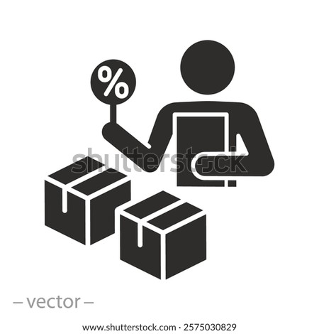 tariffs on imported goods, duty on goods icon, customs officer, flat vector illustration