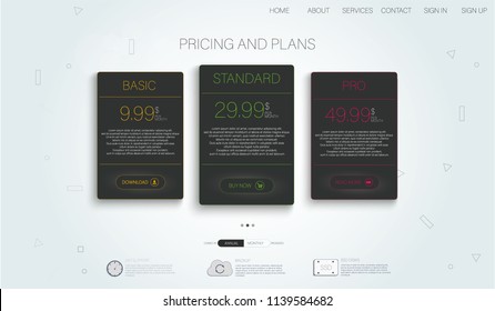 Tariffs page. Tariffs page, great design for any purposes. Hosting server isometric vector illustration. Cloud hosting poster, banner design template. 