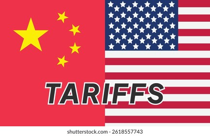 Tariffs and USA Economy concept - Flag of the United States of America and china background. Tariff USA trade war with the others countries.
