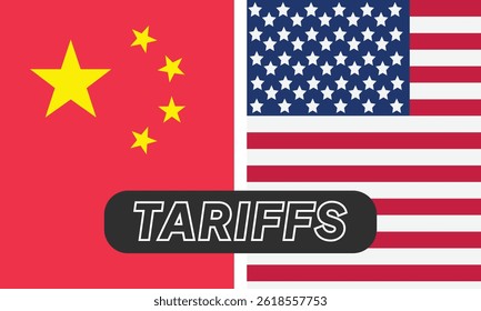 Tariffs and USA Economy concept - Flag of the United States of America and china background. Tariff USA trade war with the others countries.
