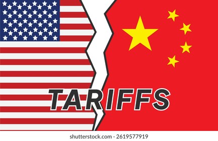 Tariffs and USA Economy concept - Flag of the United States of America and china background. Tariff USA trade war with the others countries
