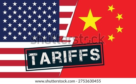 Tariffs and USA Economy concept - Flag of the United States of America Vs China Flag  background. Tariff USA trade war with the others countries.