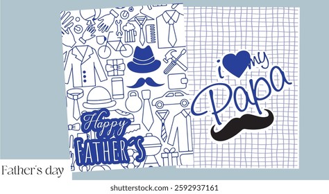 Tarjeta Imprimible dia del padre, diseño vectorial, dia del padre tonos azules, patron lineal 