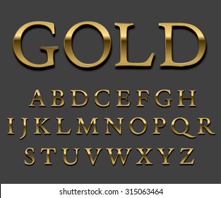 Tarnished Gold Font Set. Letter Uppercase With Shadows. Vector. 