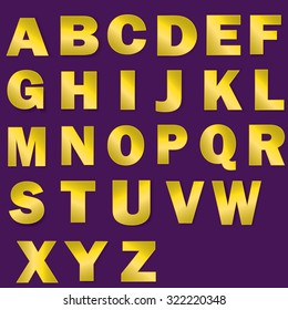 Tarnished Gold font set. Letter Uppercase with shadows. Vector.