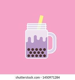 Taro bubble milk tea Icon, Colorful simple flat design, Isolate on background, Vector illustration